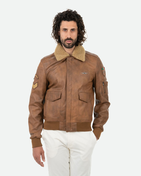 Light Brown Leather and Shearling Bomber Jacket | Leather Trend