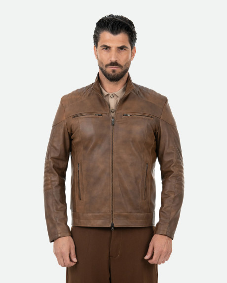 Biker in Pelle da Uomo Cuoio - Attila | Leather Trend 2