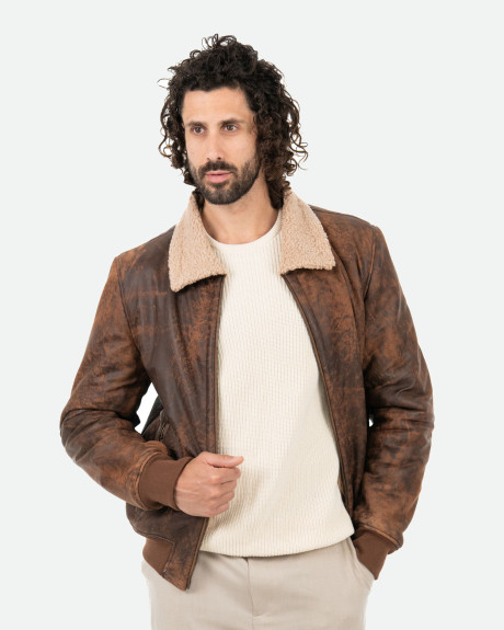 Teo Bis - Bomber Uomo in Vera Pelle Effetto Shearling 2