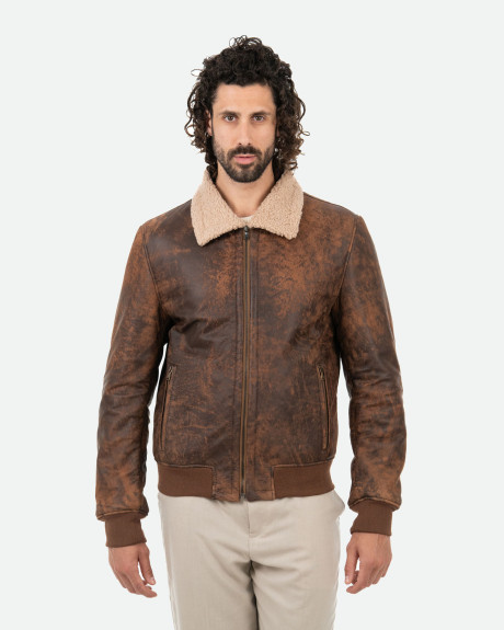 Men's leather jacket with shearling-effect lining | Leather Trend