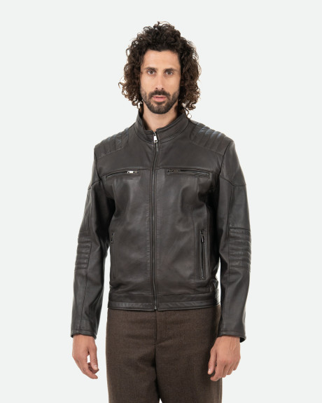 Biker in Pelle da Uomo Testa di Moro - Attila | Leather Trend
