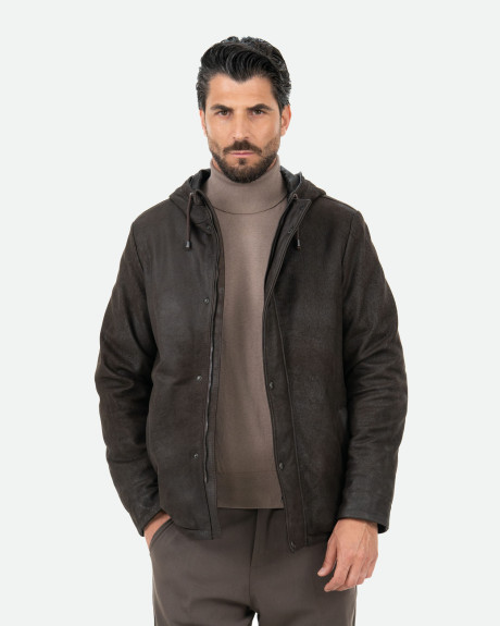 Benny - Men’s Nubuck Leather Down Jacket | Leather Trend