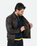 Men's Dark Brown Leather Bomber Jacket - Fonzie | Leather Trend