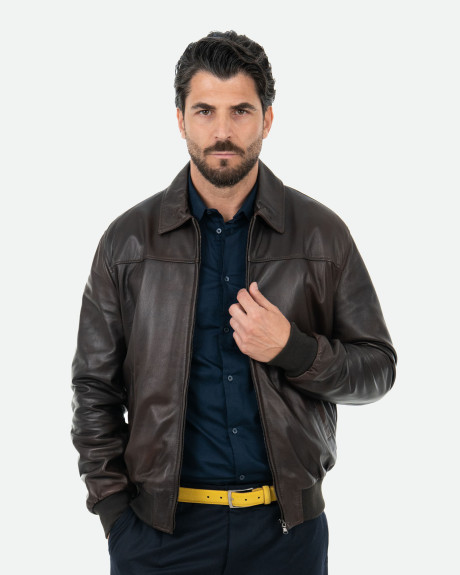 Bomber in Pelle da Uomo Testa di Moro - Fonzie | Leather Trend