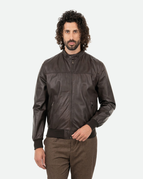 Men's Dark Brown Leather Bomber Jacket - Frank | Leather Trend