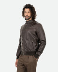 Men's Dark Brown Leather Bomber Jacket - Frank | Leather Trend