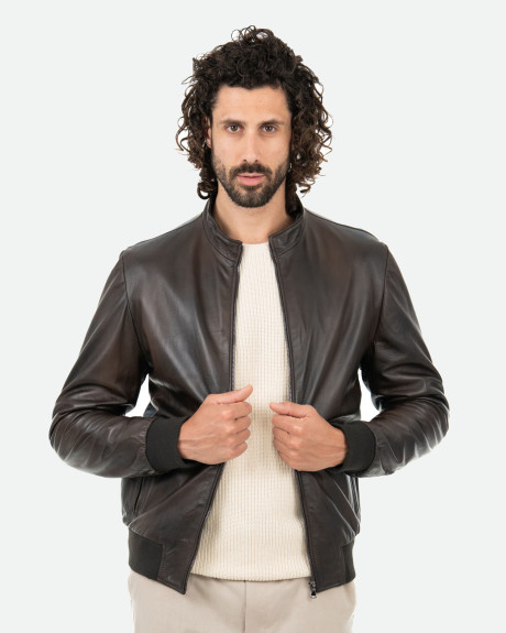 Men's Dark Brown Bomber Jacket – Victor | Leather Trend 2