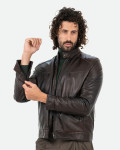Men's Dark Brown Leather Biker Jacket - U06 | Leather Trend