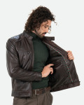 Men's Dark Brown Leather Biker Jacket - U06 | Leather Trend