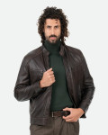 Men's Dark Brown Leather Biker Jacket - U06 | Leather Trend