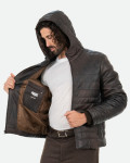 Men's Dark Brown Leather Down Jacket - Rio | Leather Trend