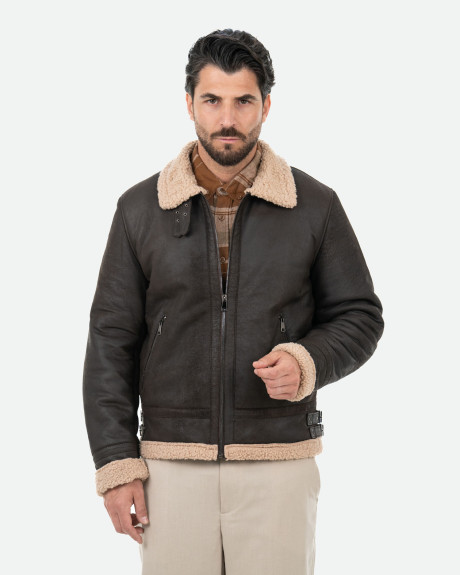 Nubuck leather jacket with shearling-effect lining | Leather Trend 2
