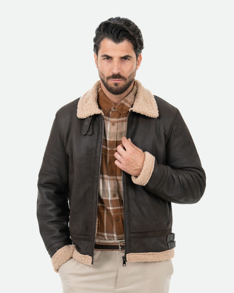 Giacca in nabuk con interno effetto shearling | Leather Trend