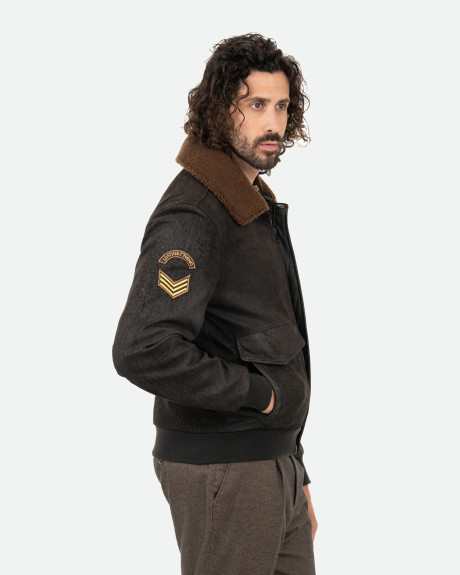 Nubuck and Shearling Leather Bomber Jacket - Dante | Leather Trend 2