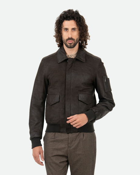 Bomber in nabuk da uomo - Leo | Leather Trend