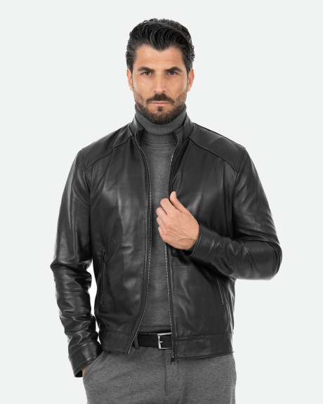 Giacca in pelle uomo nera – U08 | Leather Trend