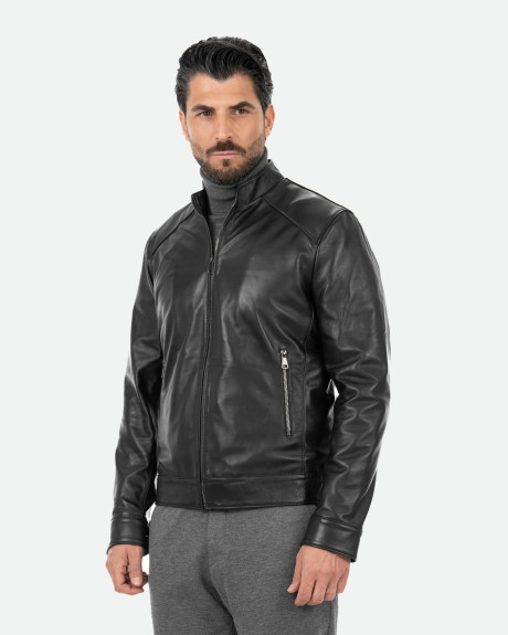 Men's Black Leather Jacket – U08 | Leather Trend 2