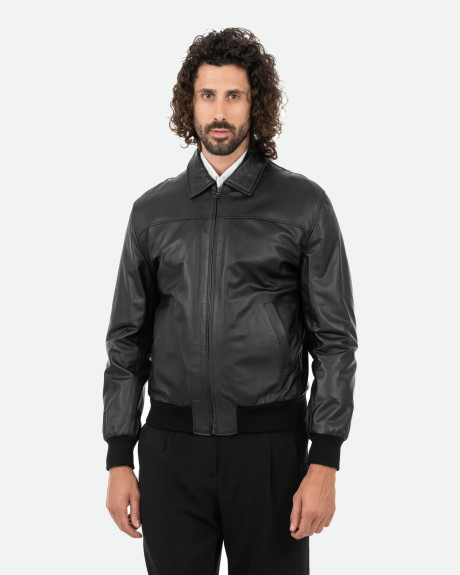 Bomber in Pelle da Uomo Nero - Fonzie | Leather Trend