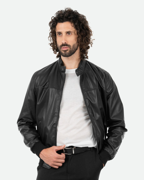 Men's Black Leather Bomber Jacket - Frank | Leather Trend 2