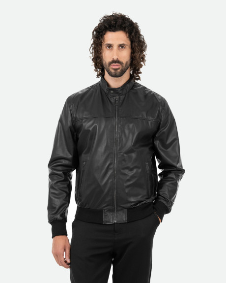 Men's Black Leather Bomber Jacket - Frank | Leather Trend