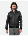Men’s Black Leather Bomber Jacket - Marcello | Leather Trend