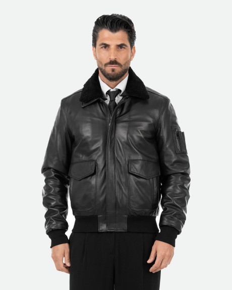 Men's Leather and Shearling Bomber Jacket - Leo | Leather Trend