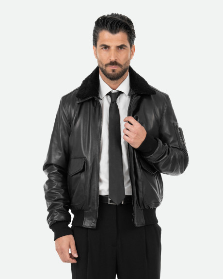 Men's Leather and Shearling Bomber Jacket - Leo | Leather Trend 2