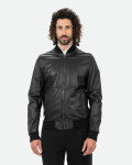 Men's Black Leather Bomber Jacket – David | Leather Trend