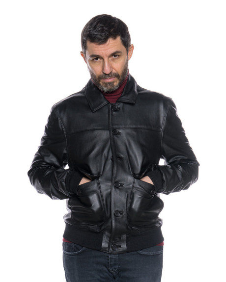 Bomber in Pelle da Uomo Nero - U03 | Leather Trend