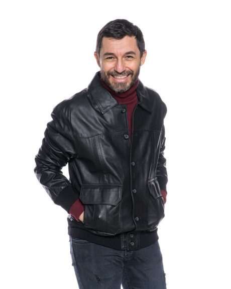 Bomber in Pelle da Uomo Nero - U03 | Leather Trend 2