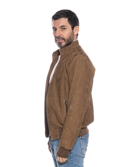 Men's Light Brown Reindeer Leather Bomber Jacket | Leather Trend 2