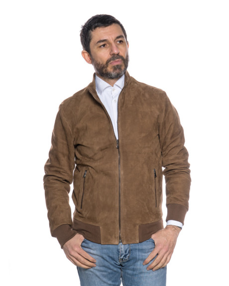 Men's Light Brown Reindeer Leather Bomber Jacket | Leather Trend