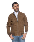 Men's Light Brown Reindeer Leather Bomber Jacket | Leather Trend