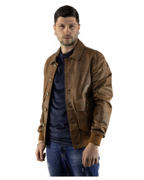 Bomber in Pelle da Uomo Cuoio - U03 | Leather Trend 2