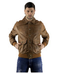 Men's Light Brown Leather Bomber Jacket - U03 | Leather Trend