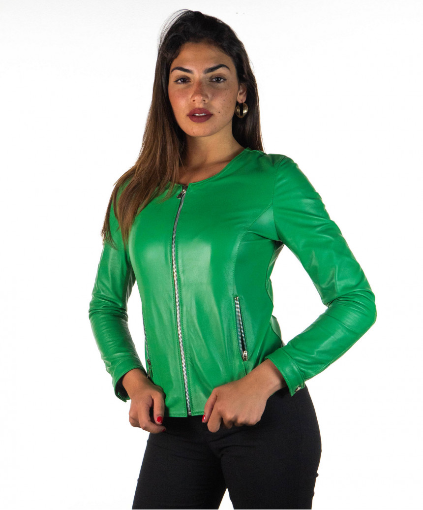 Viola - Women's Green Genuine Leather Jacket