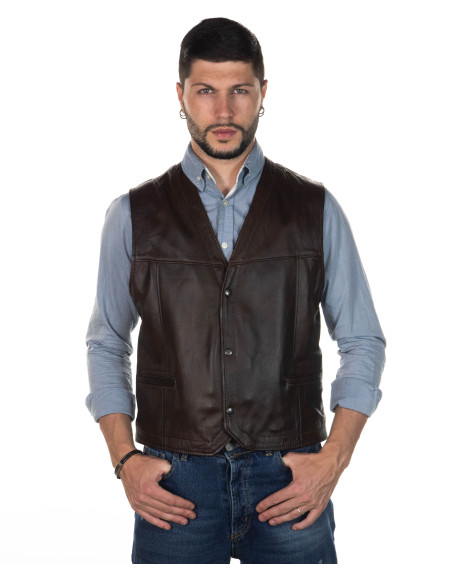 Men's dark brown leather vest - Gianni | Leather Trend