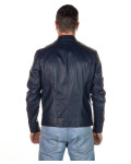 Giacca Uomo Blu in Pelle con Cerniere Colorate - U09 | Leather Trend