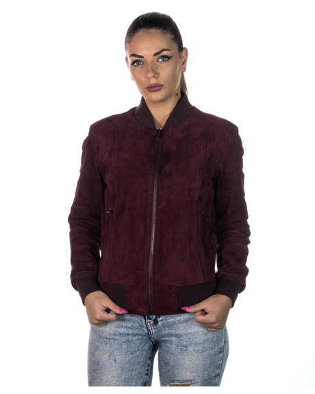 Bomber Donna Bordeaux in Pelle Camoscio - Malesia | Leather Trend 2