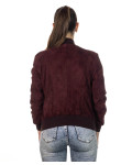 Women's Bordeaux Suede Leather Bomber Jacket | Leather Trend
