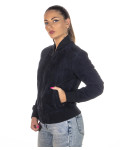 Women's Blue Suede Leather Bomber Jacket - Malesia | Leather Trend