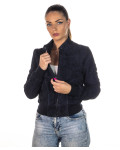 Women's Blue Suede Bomber Jacket - Timberly | Leather Trend