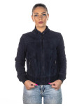 Women's Blue Suede Bomber Jacket - Timberly | Leather Trend