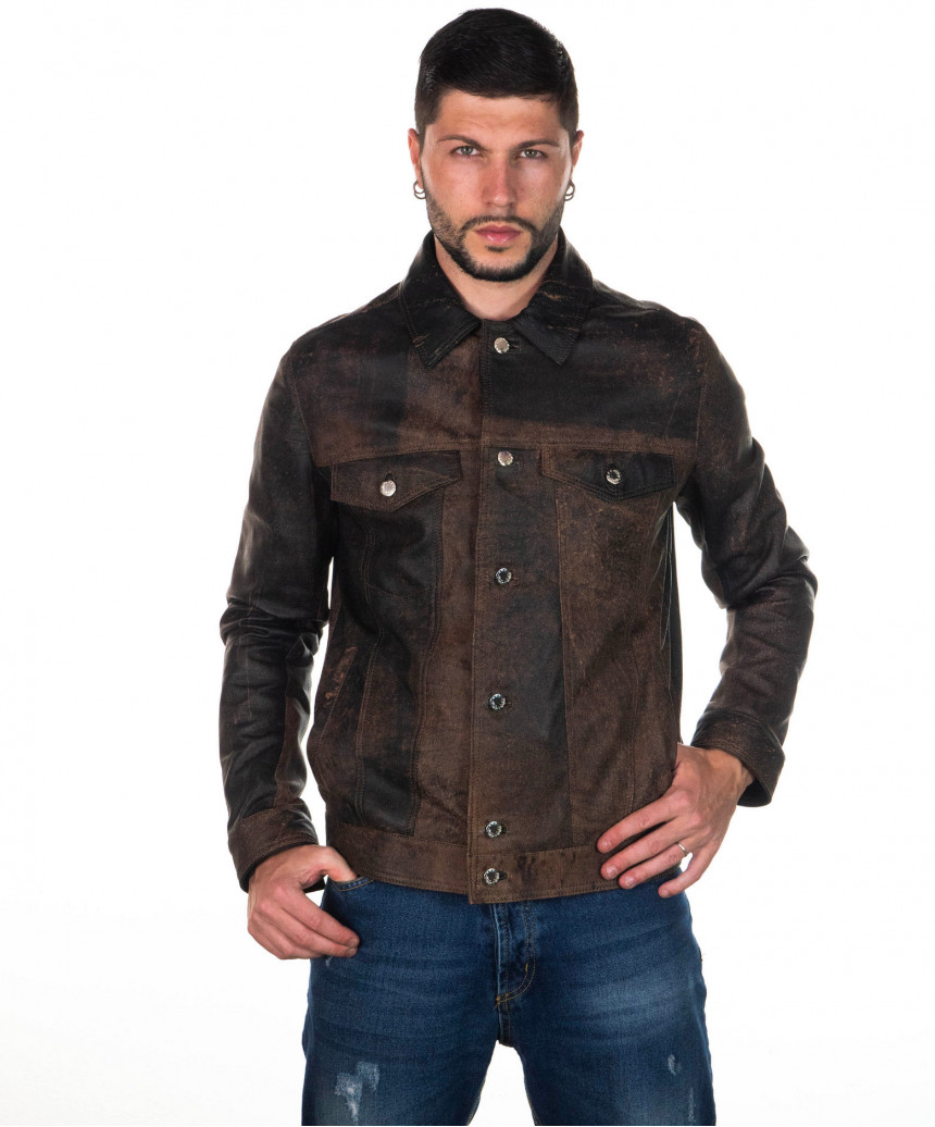 Roberto - Men's Jacket in Genuine Scratched Brown Leather