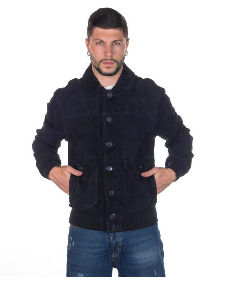 Men's Blue Suede Bomber Jacket - U03 | Leather Trend 2