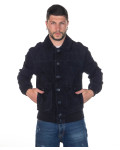 Men's Blue Suede Bomber Jacket - U03 | Leather Trend
