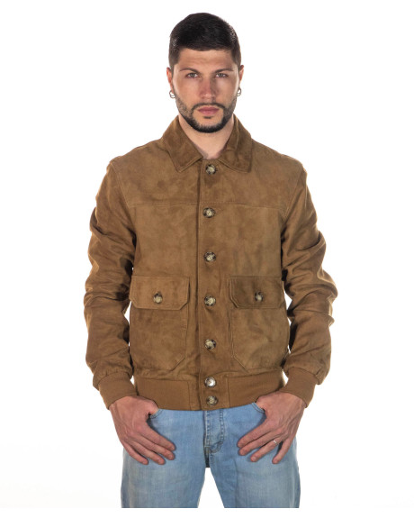 Bomber in Camoscio da Uomo Miele - U03 | Leather Trend