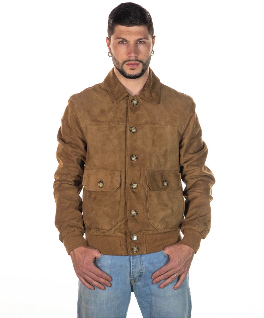U03 - Men's Bomber Jacket in Genuine Honey Suede Leather