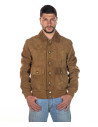 Giacca in camoscio uomo mod. Bomber miele in vera pelle scamosciata 100% made in Italy