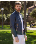 Giacca Uomo Blu in Pelle con Cerniere Colorate - U09 | Leather Trend